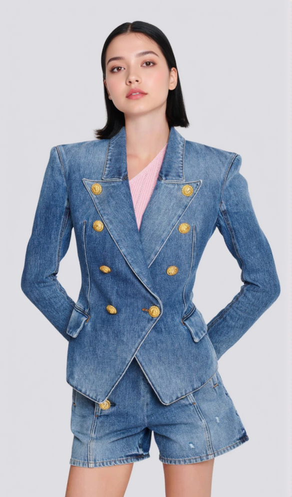 8-BUTTON DENIM JACKET IN NAVY