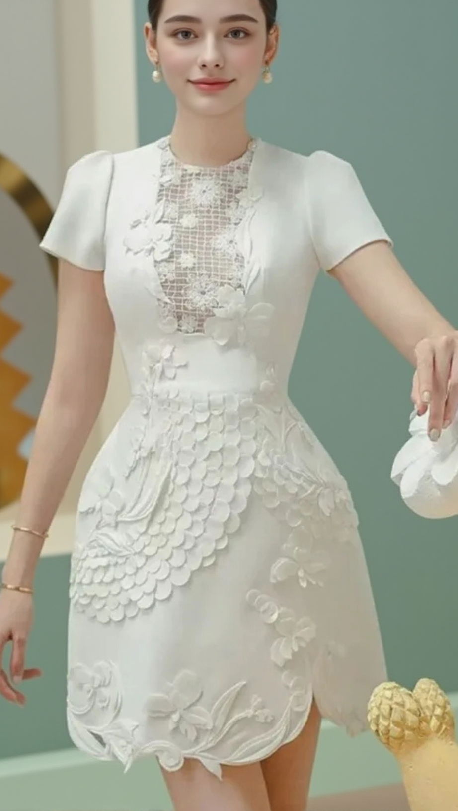 VALERIE EMBROIDERED 3D FLOWER MINI DRESS IN WHITE