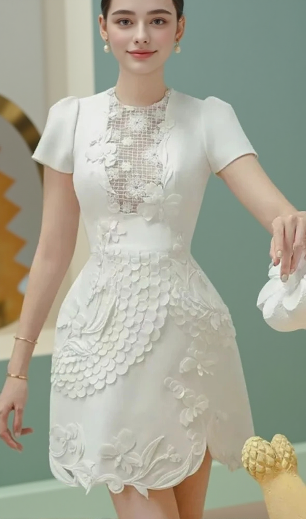 VALERIE EMBROIDERED 3D FLOWER MINI DRESS IN WHITE