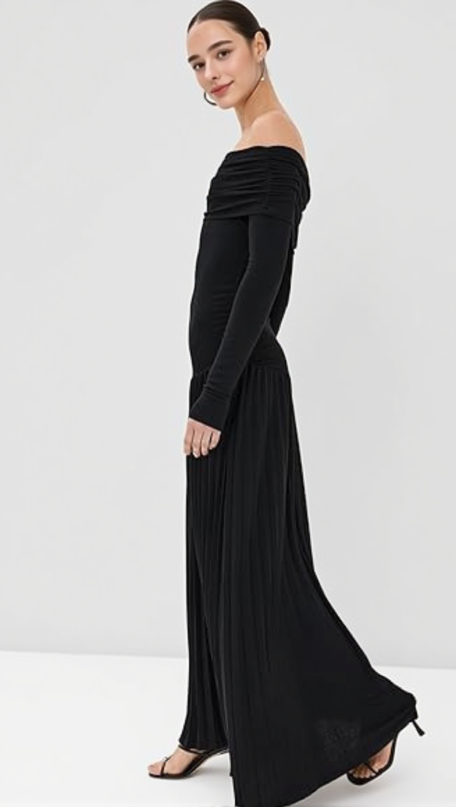 SARA BODYCON STRAPLESS LONG SLEEVE MAXI DRESS IN BLACK
