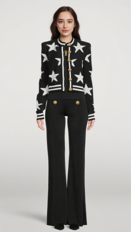 STAR JACQUARD BLACK CARDIGAN