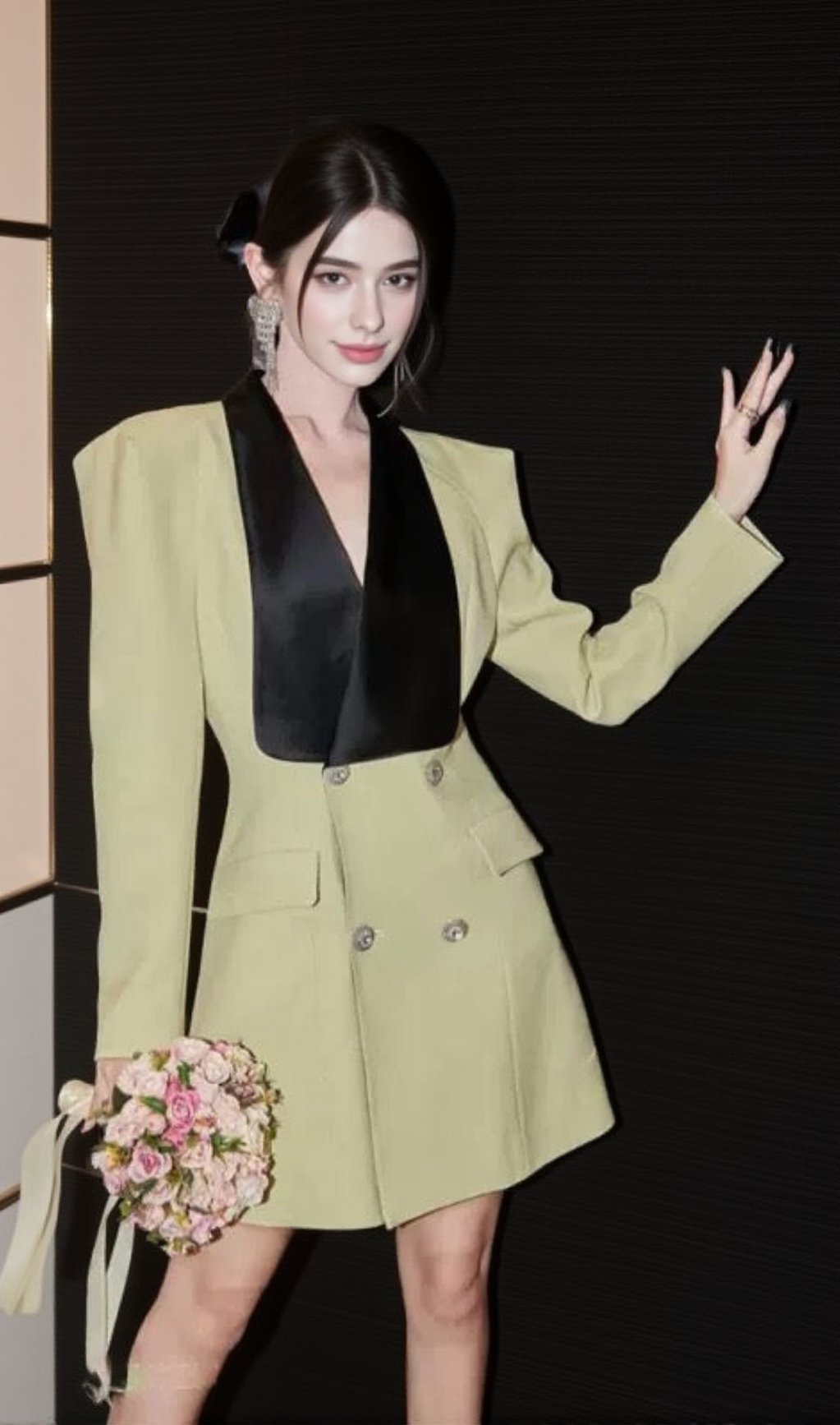 SOPHIA V-NECK DOUBLE-BREASTED JACKET SKIRT IN GREEN