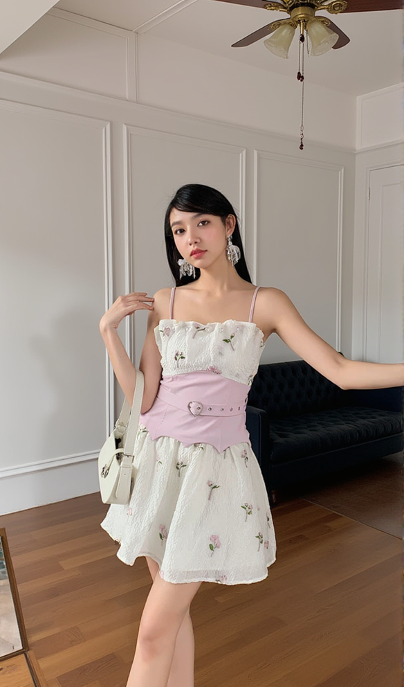 AIIZIE EMBROIDERED JACQUARD MINI DRESS IN WHITE - product image