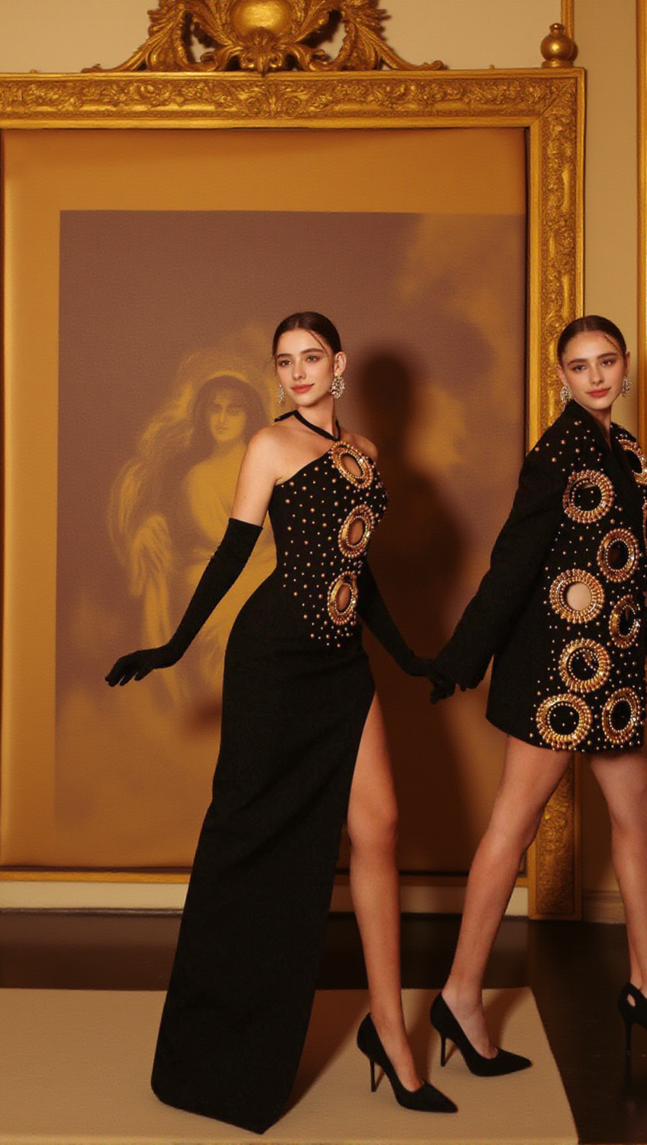 EMBELLISHED CUT OUT HALTER MAXI DRESS IN BLACK