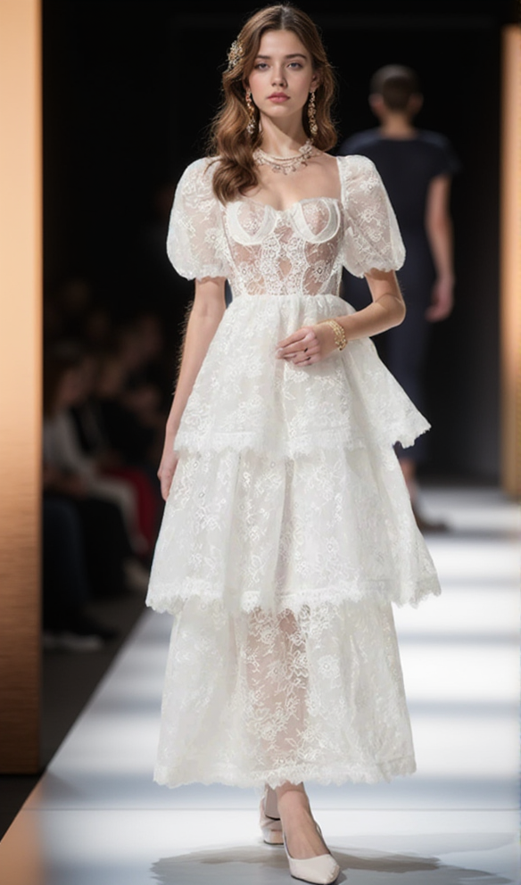 AIIZIE PUFF SLEEVE LACE MAXI DRESS IN WHITE - product image