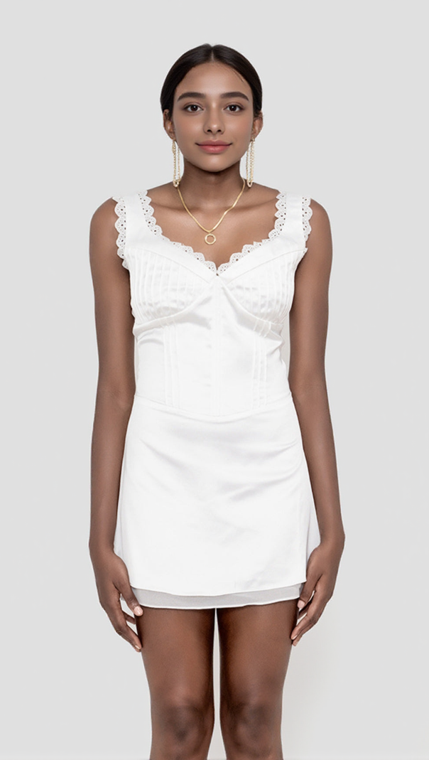 AIIZIE WHITE PIN TUCK MINI DRESS - product image