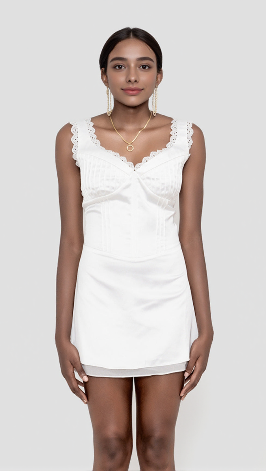 WHITE PIN TUCK MINI DRESS