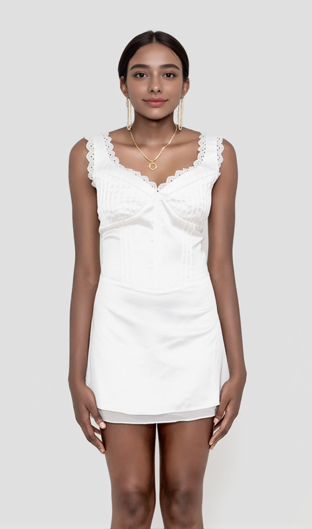 WHITE PIN TUCK MINI DRESS