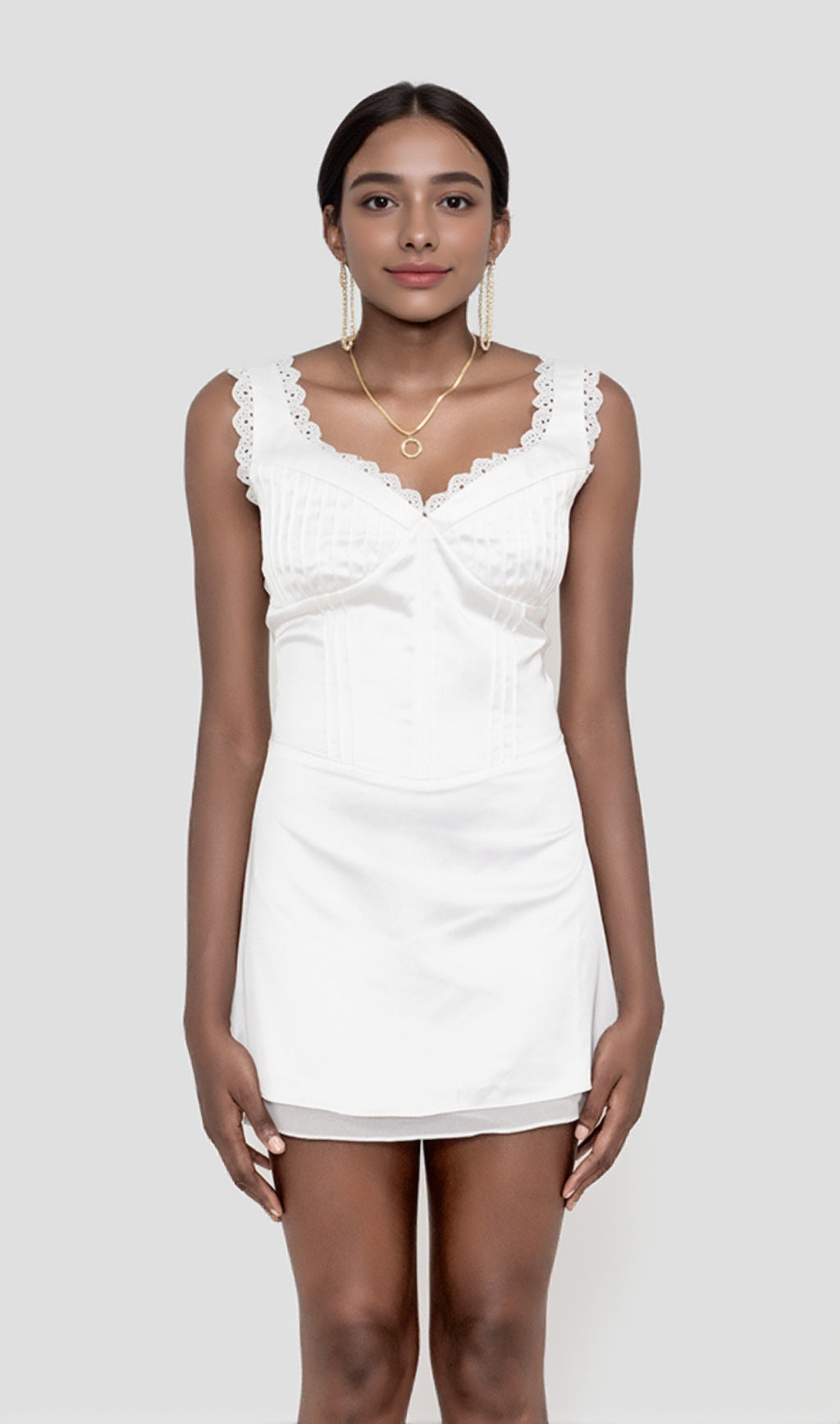 WHITE PIN TUCK MINI DRESS