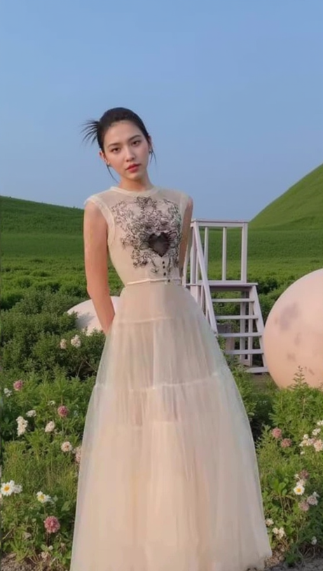 EMBROIDERY MESH MIDI DRESS IN PALE YELLOW