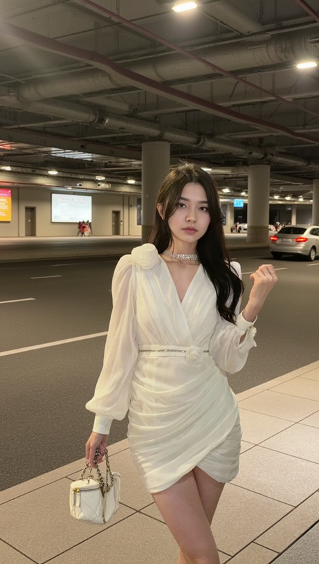 Bodycon-Minikleid aus Crêpe mit Blumenverzierung