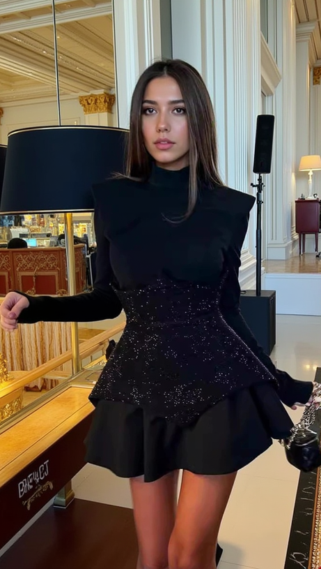 SPLICE SEQUIN MINI DRESS IN BLACK