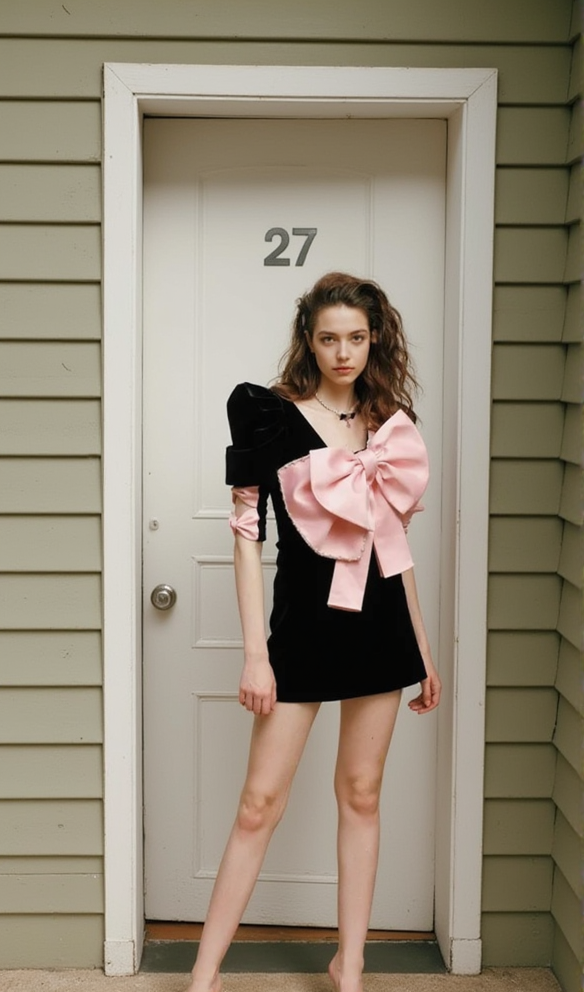 BOW EMBELLISHED MINI DRESS