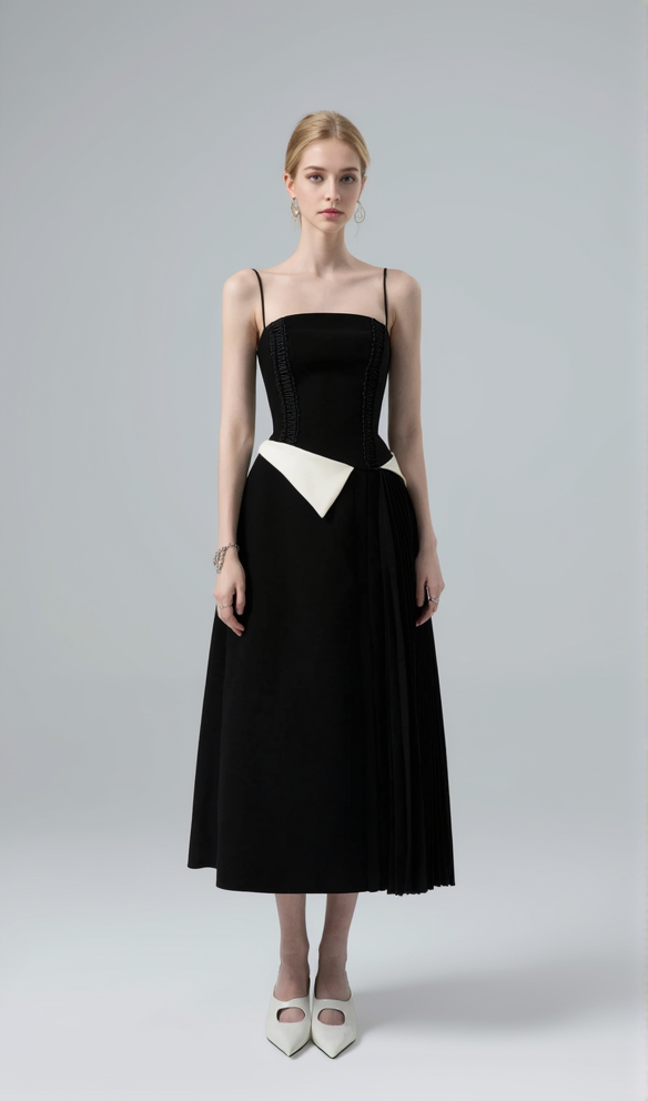 AIIZIE SLIP CONTRAST COLOR MIDI DRESS IN BLACK - product image