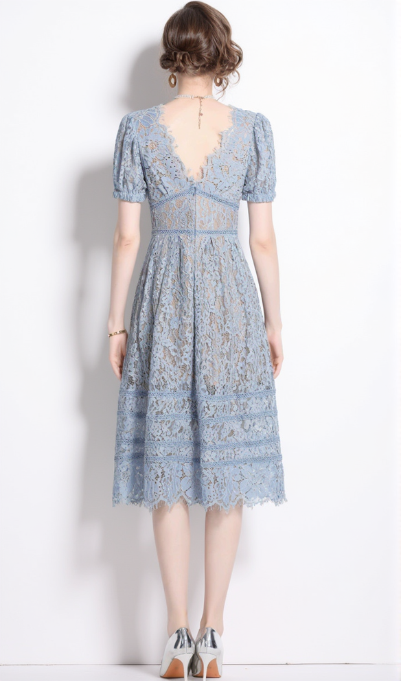 FINE CORD LACE MIDI DRESS