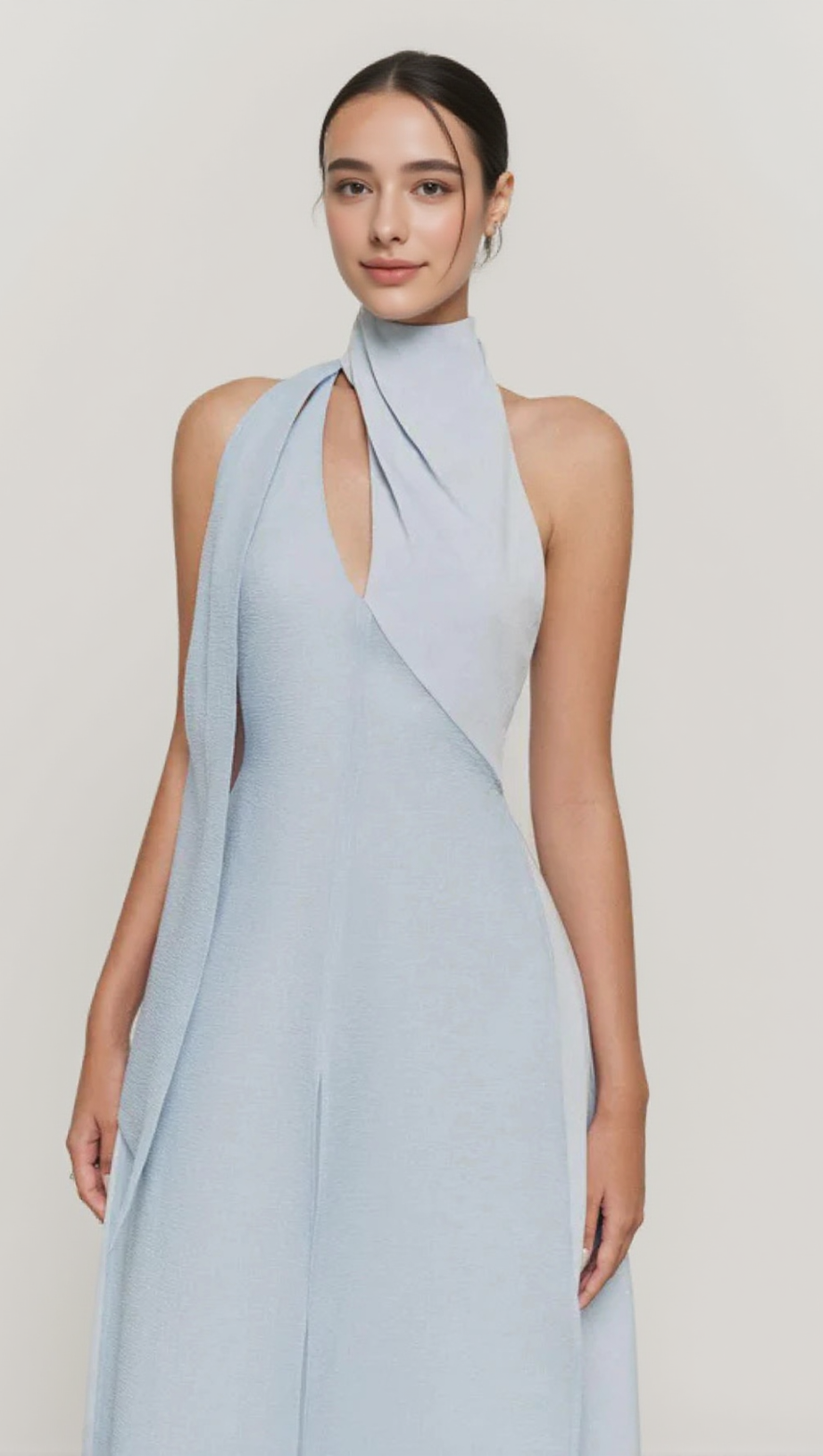 YEN LAYERED HIGH NECK FLOSS SILK MAXI DRESS IN BLUE