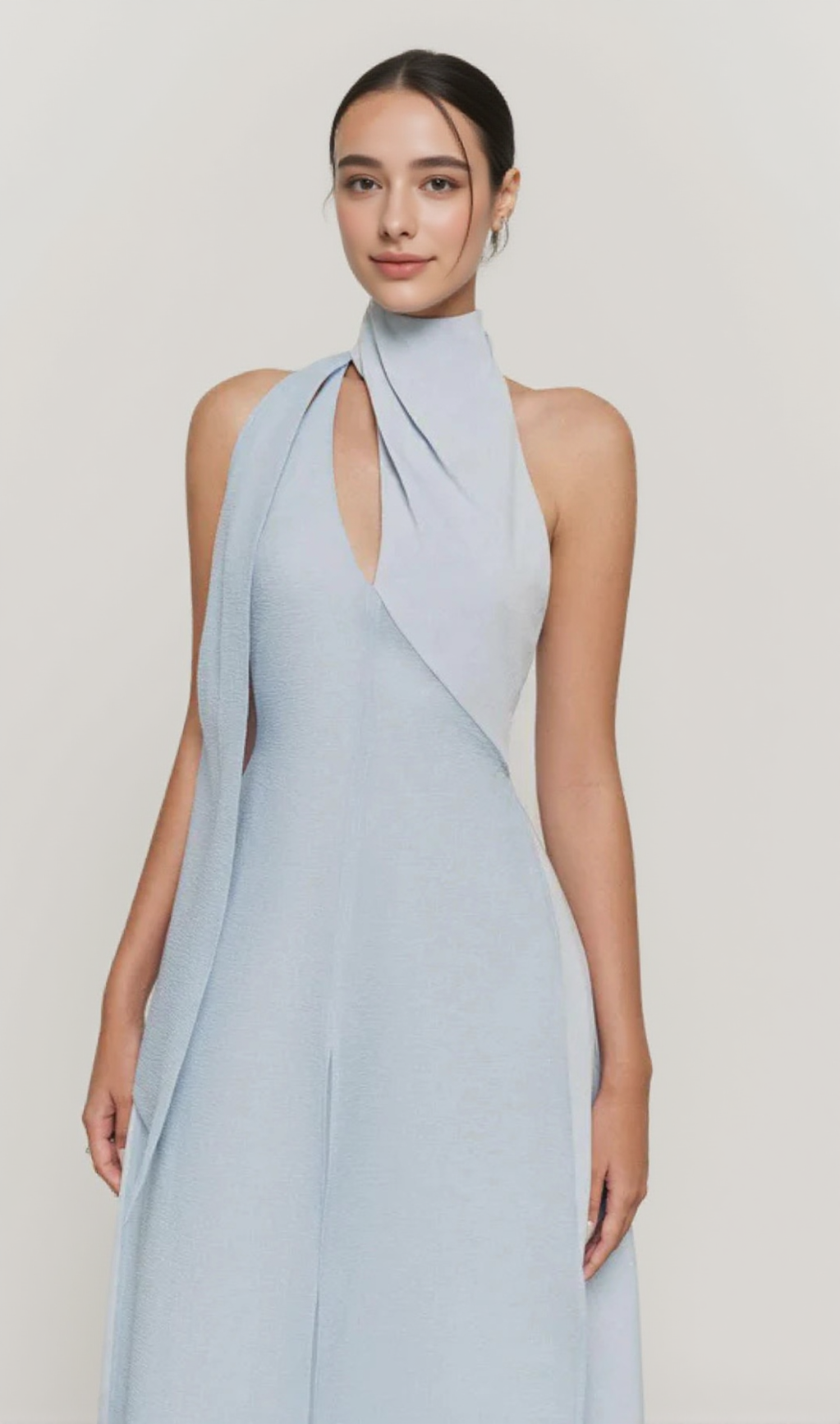 YEN LAYERED HIGH NECK FLOSS SILK MAXI DRESS IN BLUE