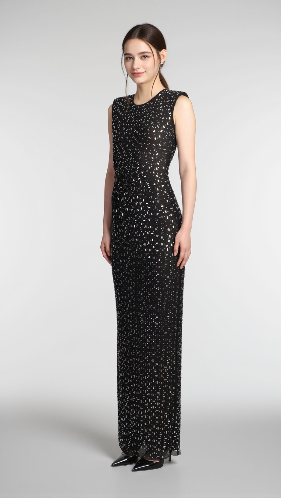 XAVIERA SQUARE RHINESTONE MAXI DRESS IN BLACK