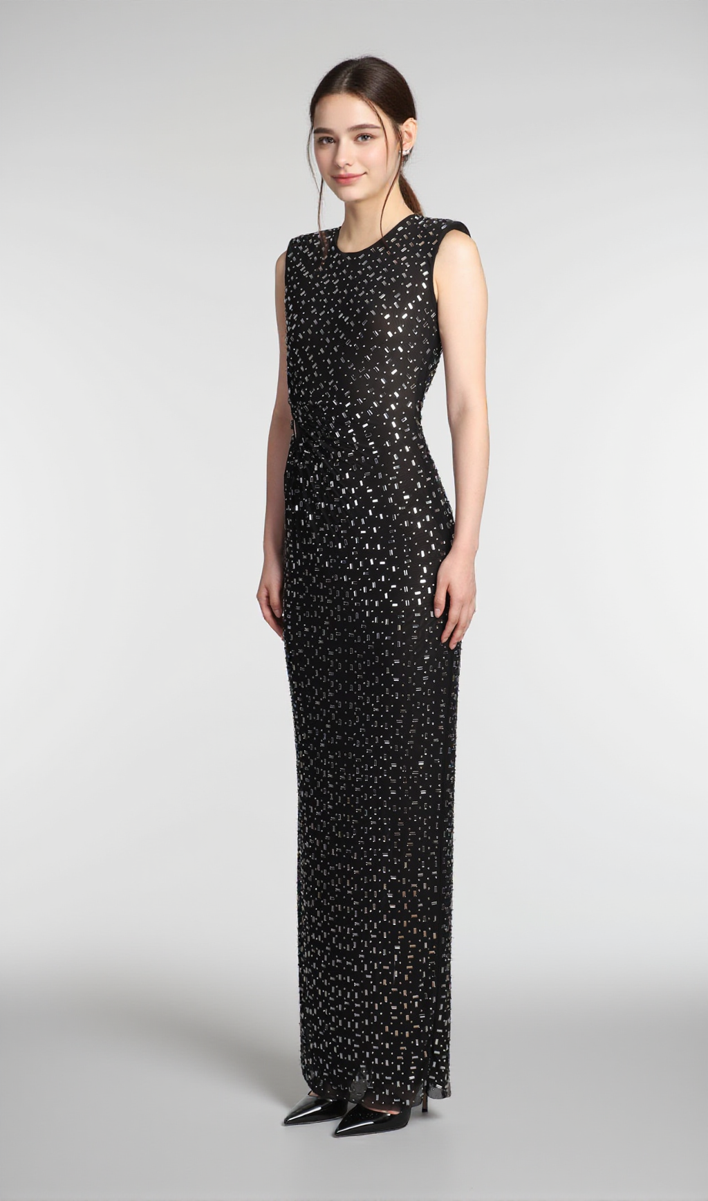 xaviera Square Rhinestone maxi Dress in black