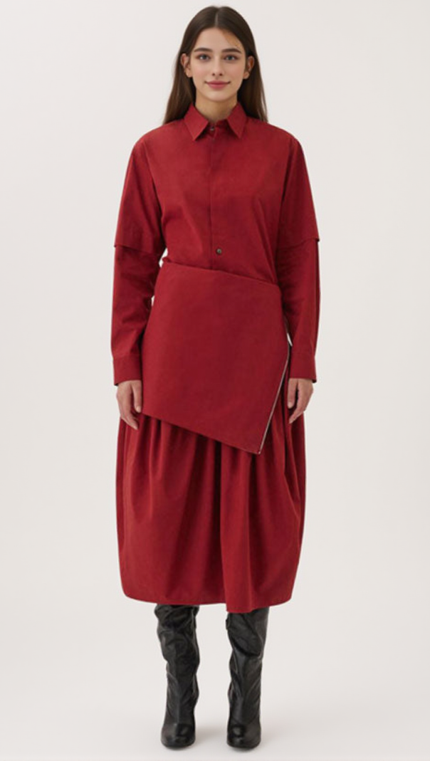 AIIZIE TWO WAY RUCHED DETAIL LOW WAIST COTTON BLEND STRAPLESS MIDI DRESS - RED - product image