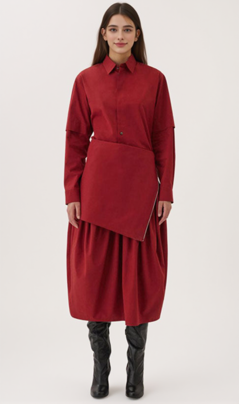 Trägerloses Midikleid aus Baumwollmischung mit zweifach gerüschtem Detail und niedriger Taille - Rot
