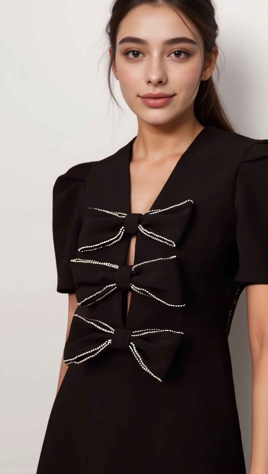 TANIA BLACK BOWKNOT EMBELLISHED MINI DRESS