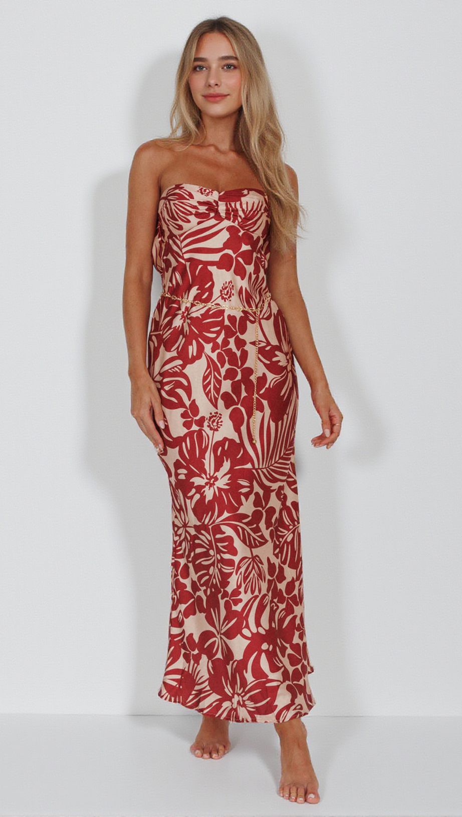 KONA COWL BACK MIDI DRESS FLORAL FLAME