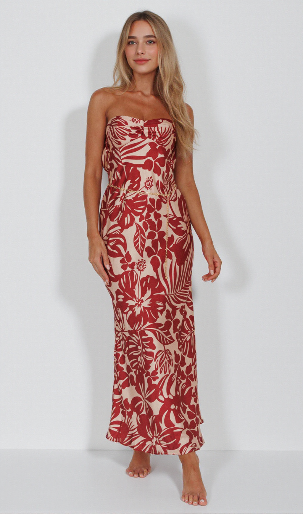 KONA COWL BACK MIDI DRESS FLORAL FLAME