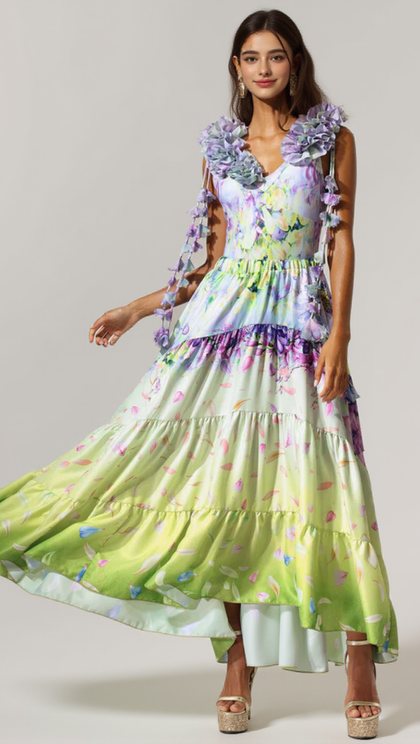 AIIZIE LOYISA HALTER V-NECK FLORAL PRINTED TASSEL SWIMWEAR AND SKIRT TWO-PIECE SET - product image