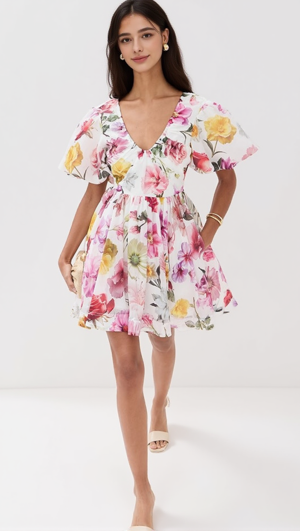 AIIZIE VANESSA PUFF SLEEVE COLLAGE FLEUR MINI DRESS - product image