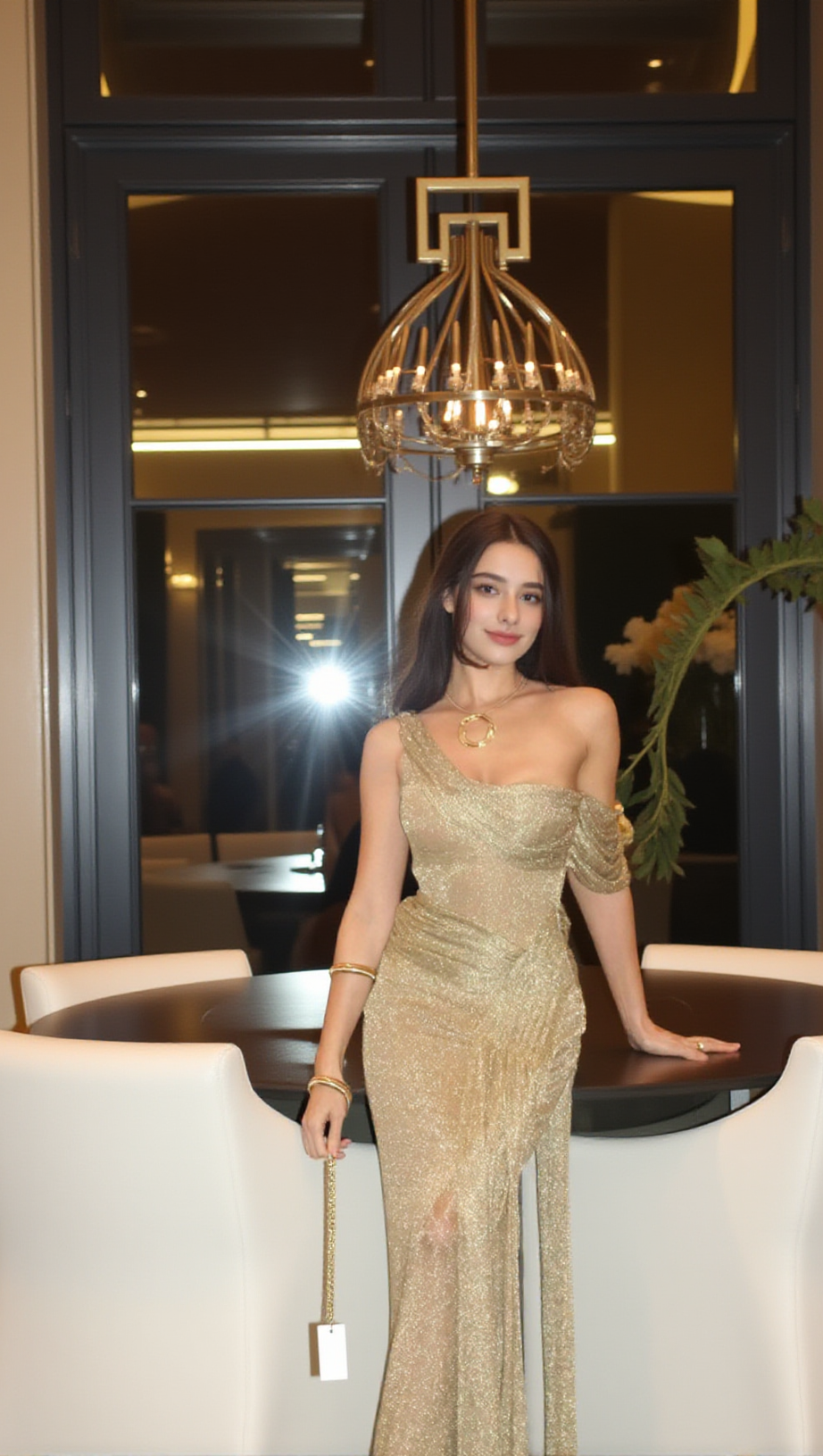 ONE-SHOULDER DRAPED BODYCON MAXI DRESS IN KHAKI