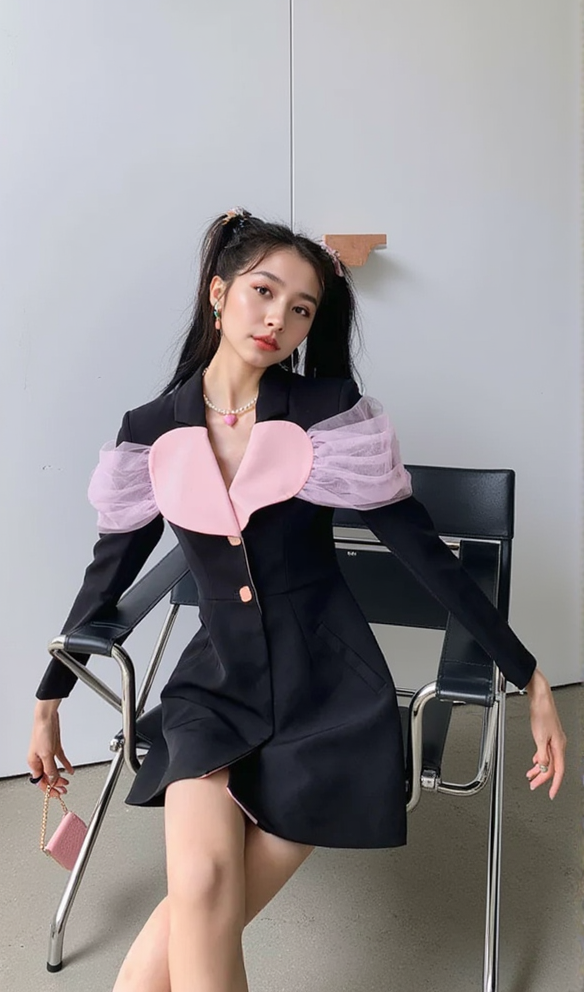 AIIZIE BLACK HEART DECOR JACKET DRESS - product image
