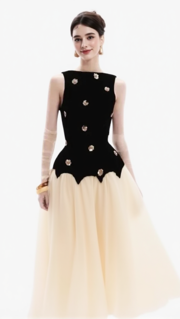 AIIZIE STEREOSCOPIC FLOWER SLEEVELESS MESH MIDI DRESS - product image