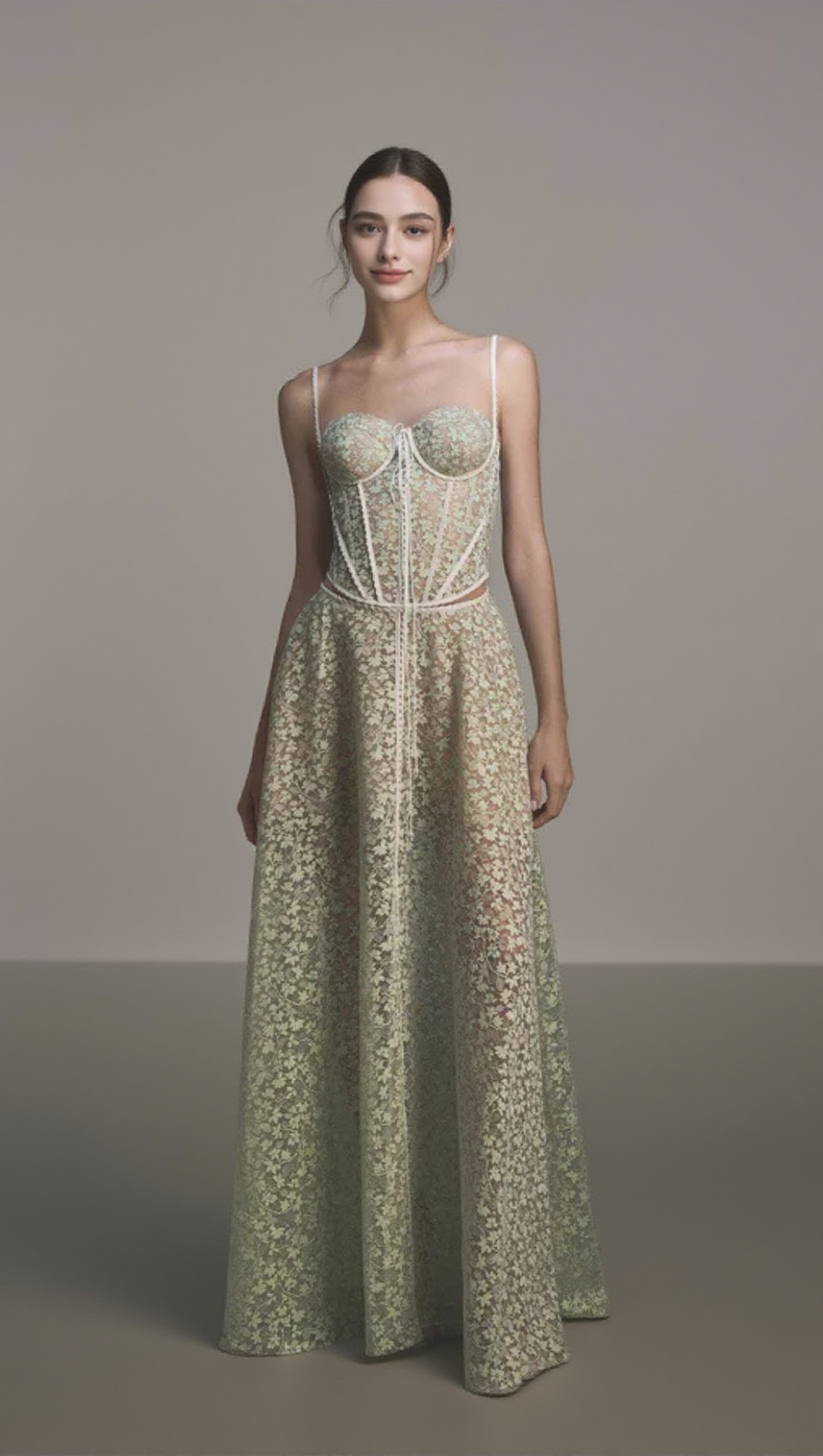 TESS LACE STITCHING HOLLOW SLIT MAXI DRESS IN GREEN