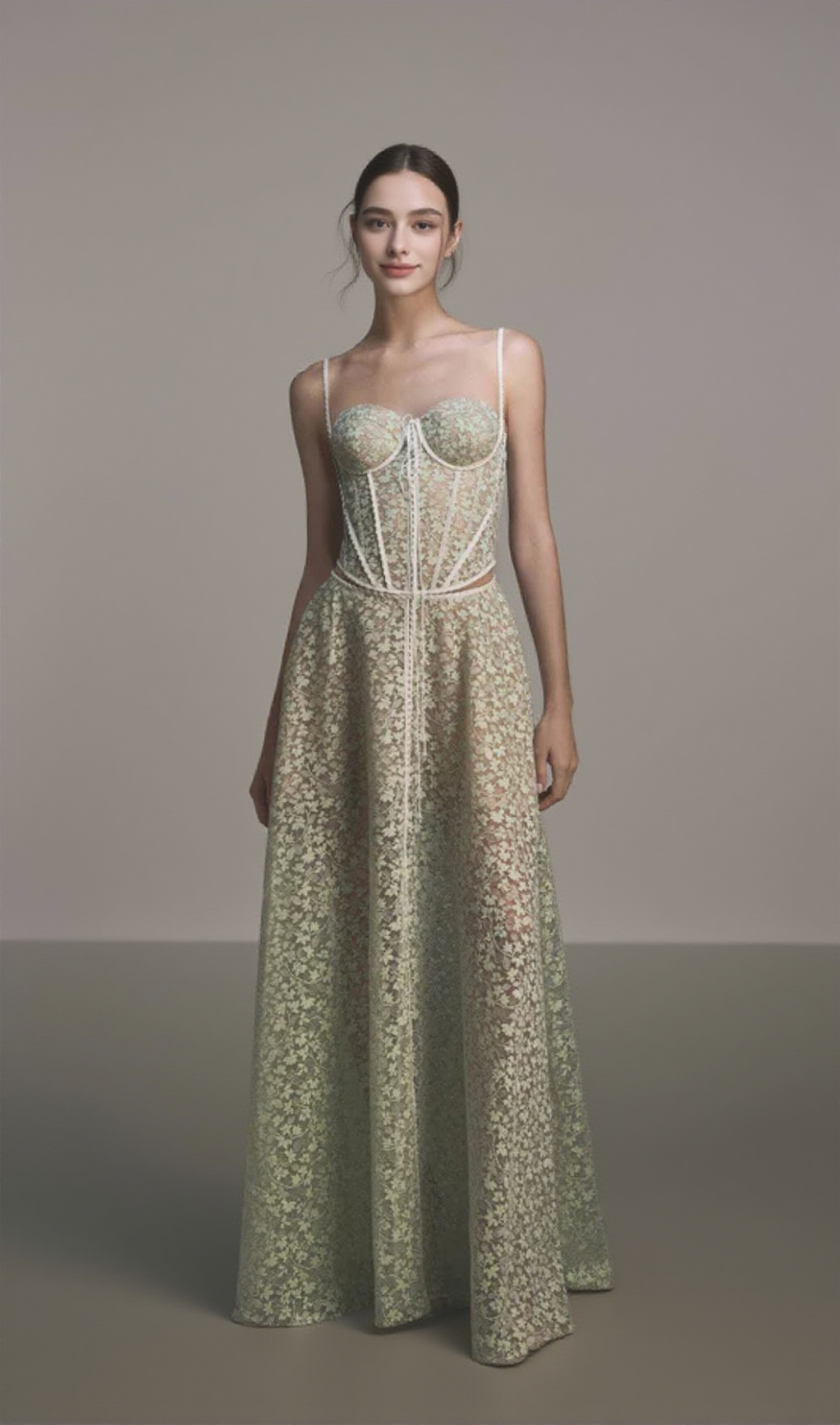 TESS LACE STITCHING HOLLOW SLIT MAXI DRESS IN GREEN