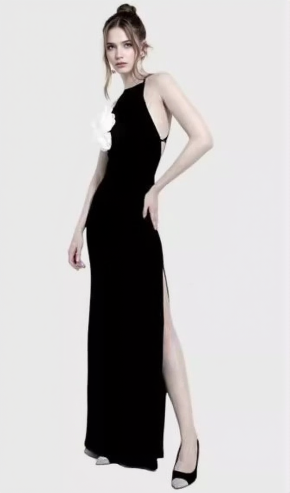 AIIZIE FLOWER EMBELLISHED MESH MAXI DRESS IN BLACK - product image