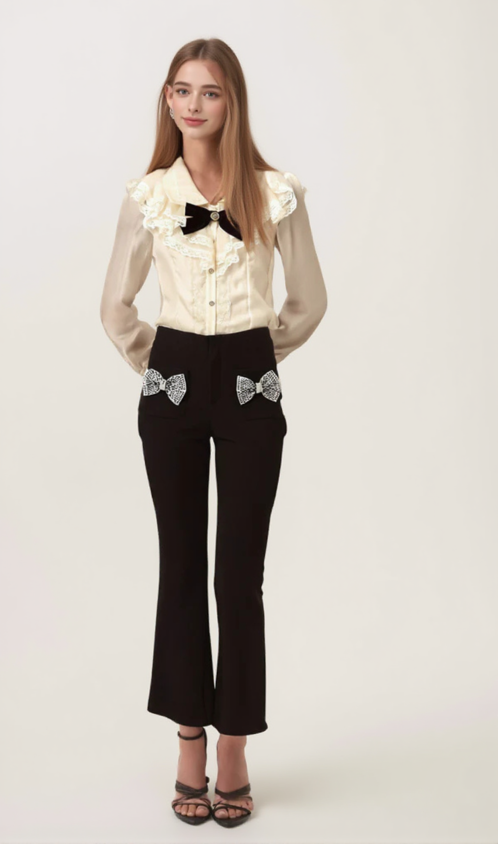 GELSOMINA BOW-EMBELLISHED FLARED TROUSERS