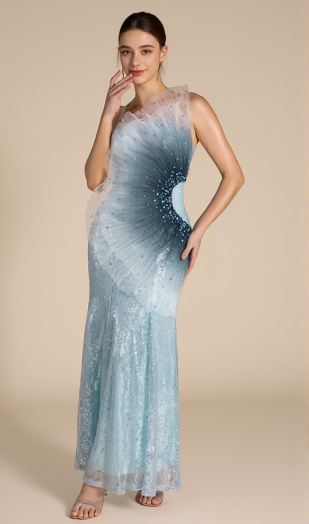 SAMIRA GRADIENT EMBELLISHED MERMAID MAXI DRESS