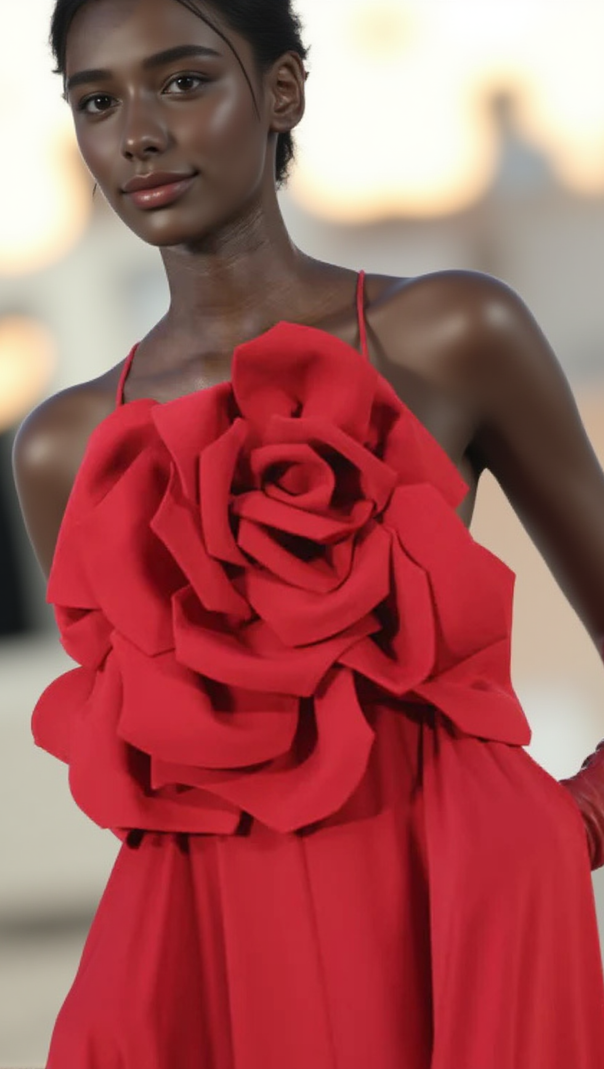 AIIZIE WINIFRED 3D FLOWER STRAP MAXI DRESS IN RED - product image