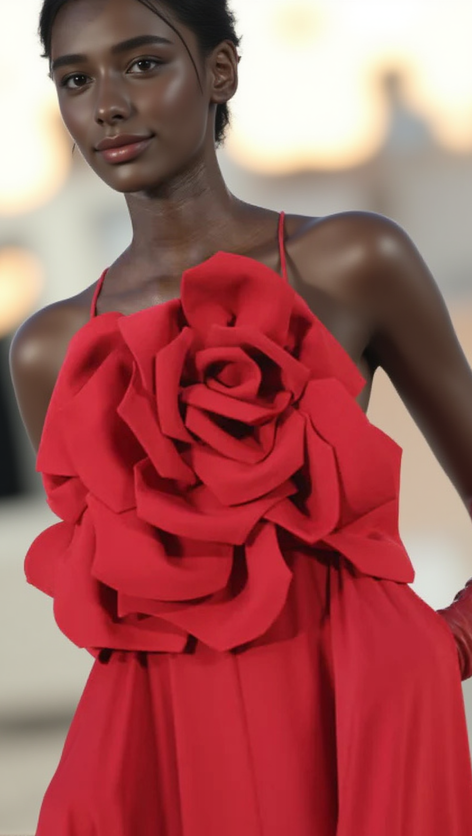 WINIFRED 3D FLOWER STRAP MAXI DRESS IN RED