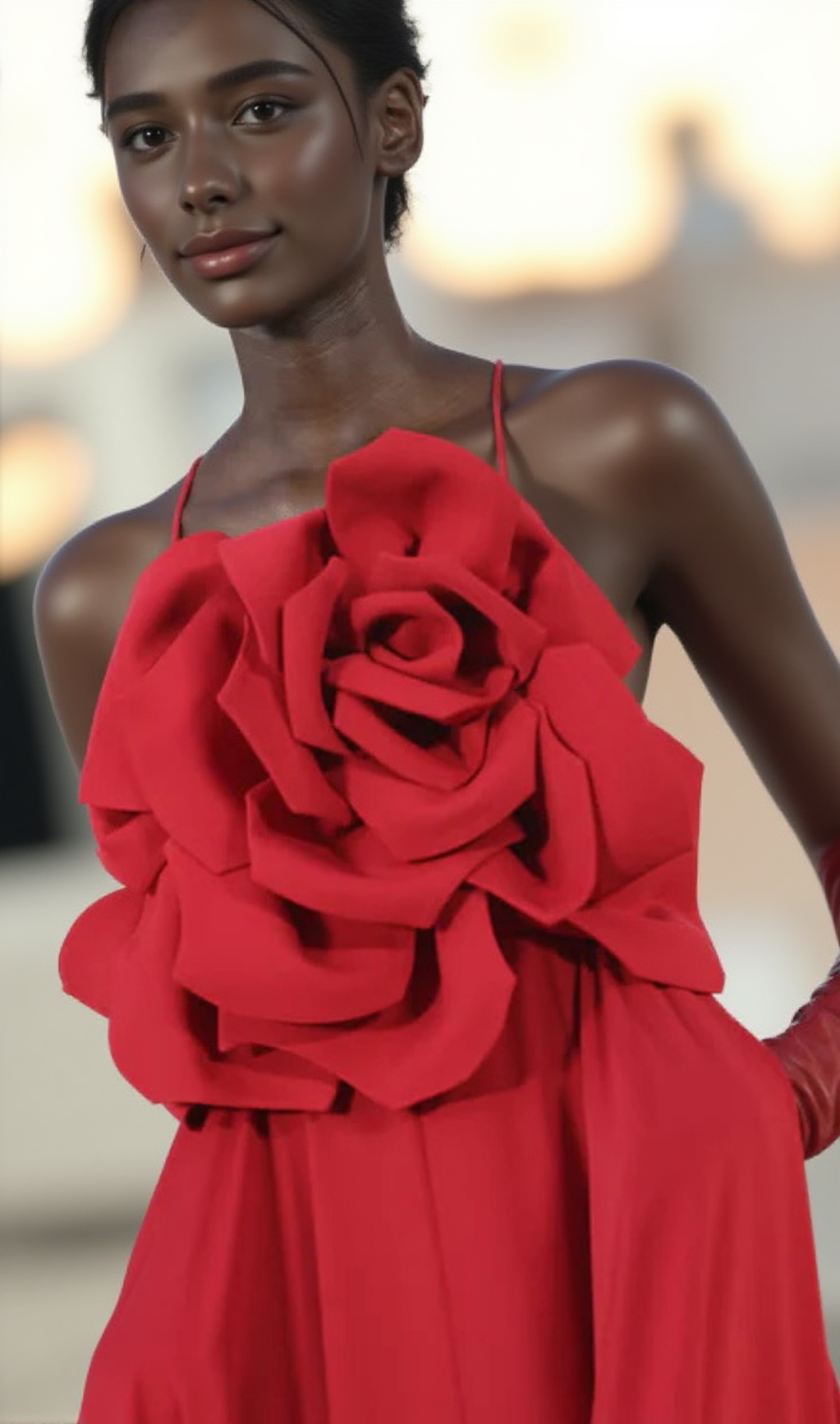 WINIFRED 3D FLOWER STRAP MAXI DRESS IN RED