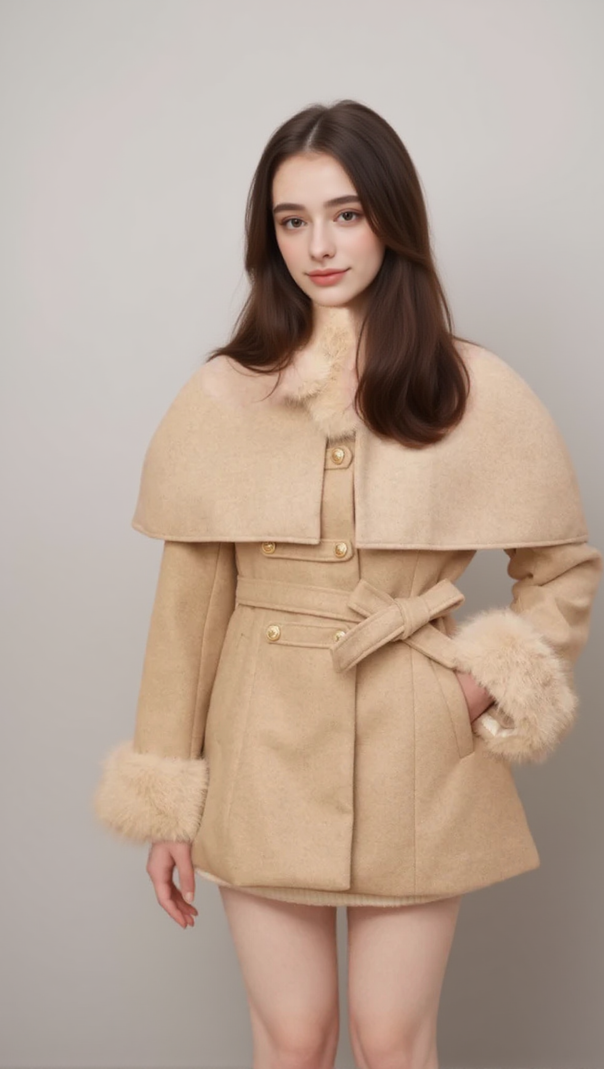 AIIZIE ROSELLA DETACHABLE-CAPE FAUX-FUR COAT - product image