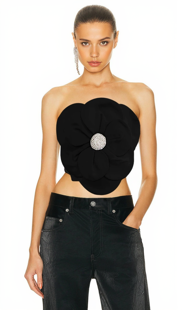 3D-BLUMEN-TOPS IN SCHWARZ