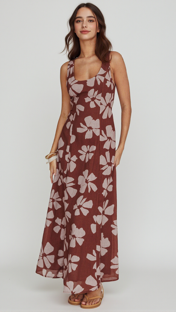 AIIZIE LILLIA FLORAL A-LINE MAXI DRESS BROWN - product image