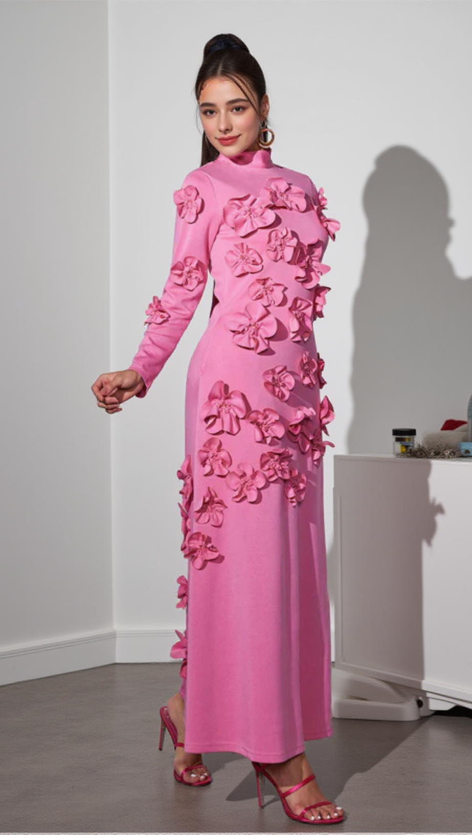 HARRIET FLORAL EMBELLISHED MAXI DRESS IN PINK