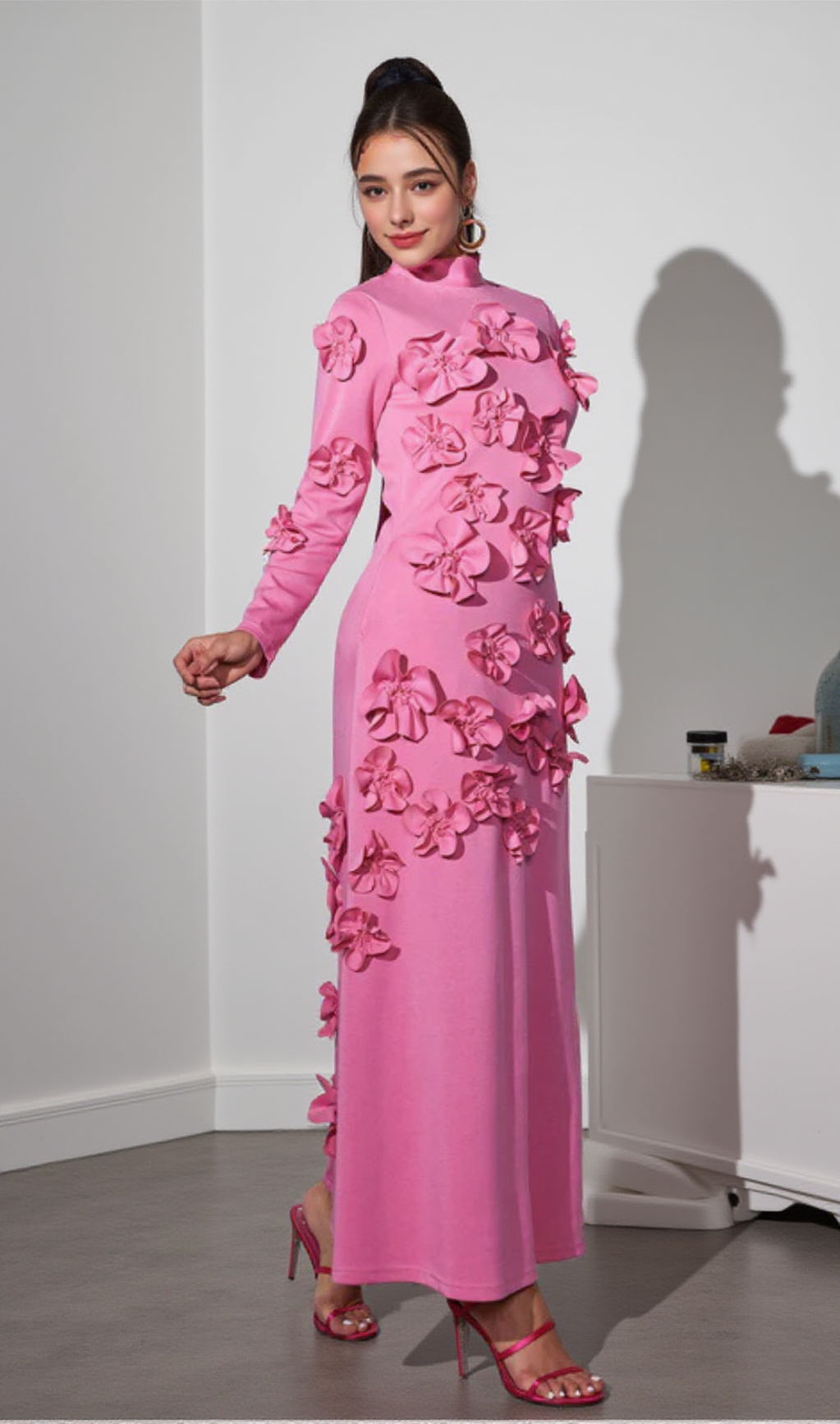 HARRIET FLORAL EMBELLISHED MAXI DRESS IN PINK