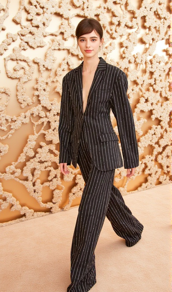 AIIZIE ALLY CRYSTAL PINSTRIPE BLAZER SET IN BLACK - product image