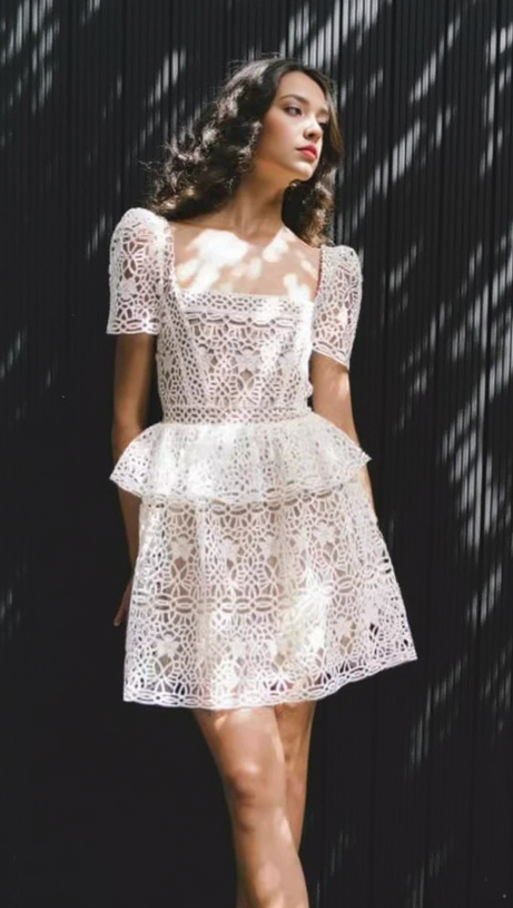 GUIPURE LACE LAYERED MINI DRESS