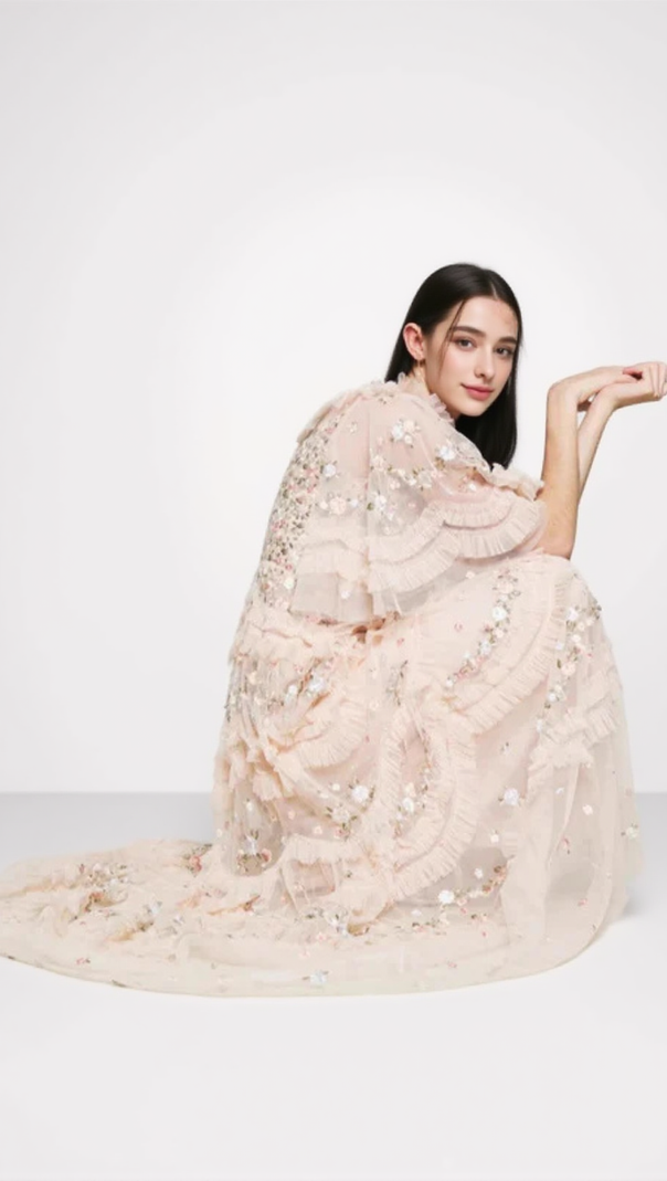 AIIZIE LALABELLE TULLE FLORAL GOWN IN APRICOT - product image