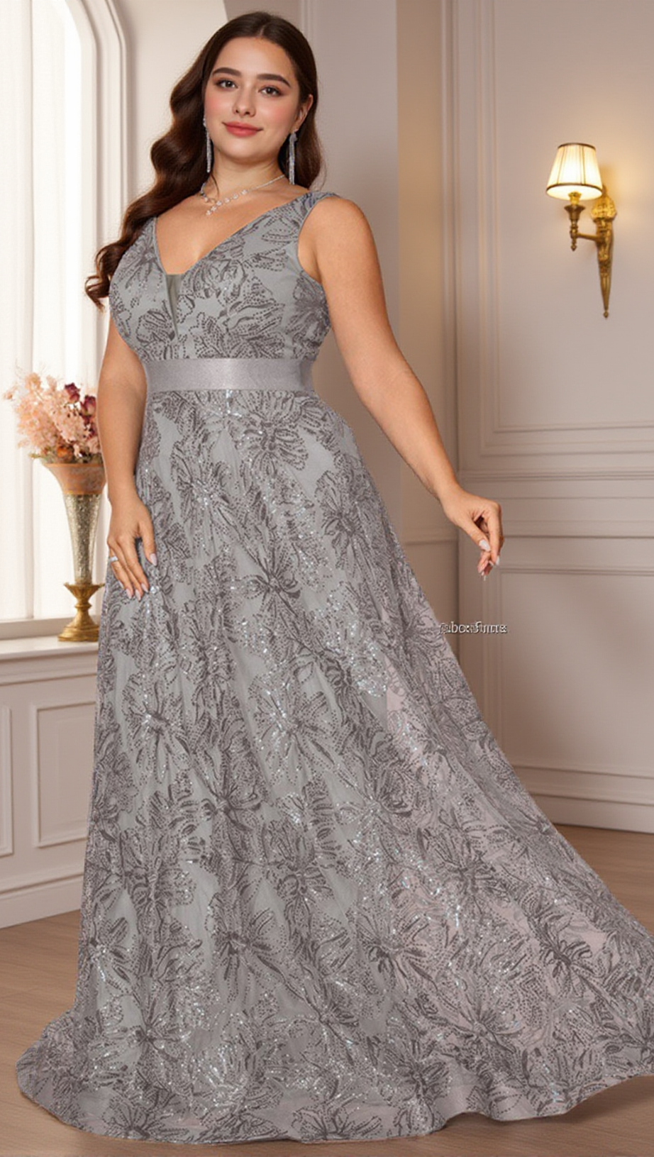 DAVINA DEEP-V SEQUINED MAXI DRESS